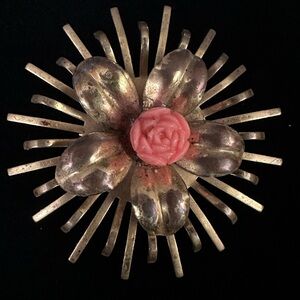 Elegant Gold and Orange Floral Brooch